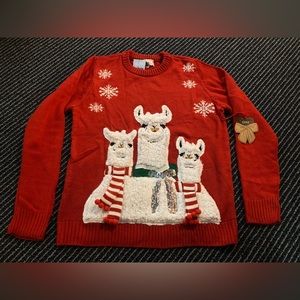 NWT Llama Alpaca Snowflakes Winter Scarf Ugly Xmas Christmas Sweater SMALL